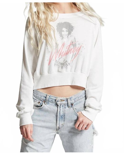 Recycled Karma White Whitney Houston Crop Sweatshirt