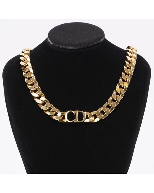 Dior Black Cd Chain Necklace Gold Base Metal
