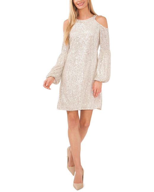 Cece White Sequins Cold Shoulder Cocktail And Party Dress