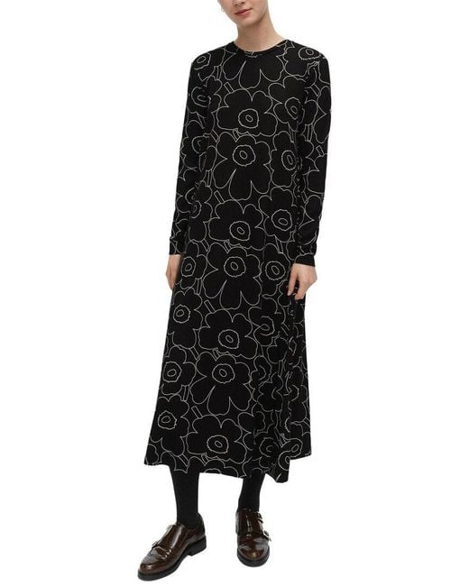 Marimekko Kolmin Piirto Unikko Jersey Dress in Black | Lyst