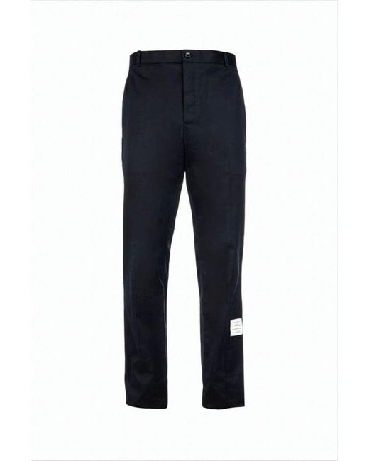 Thom Browne Blue Tailored Straight Pants With Classic Waistband And Subtle Logo Detail for men