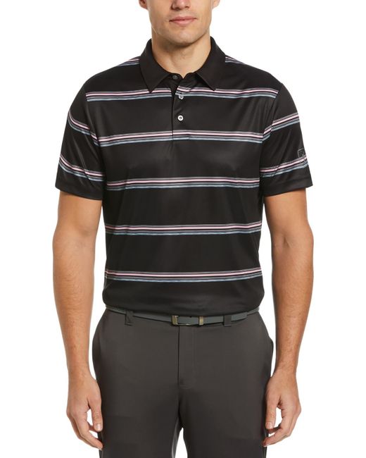 PGA TOUR Black Collar Striped Polo for men