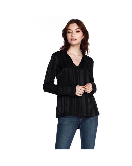 Bobi Black Split Neck Peasant Blouse