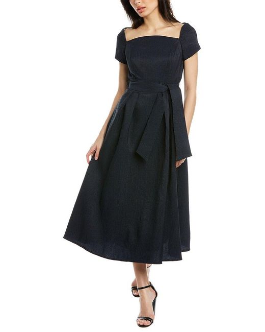 Kay Unger Black Francesca Short Sleeve Tea Length Dress