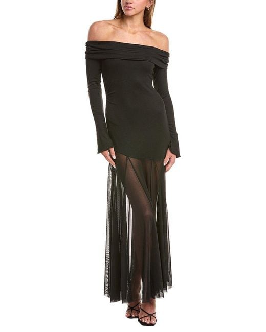 REVERIEE Black Off-the-shoulder Midi Dress