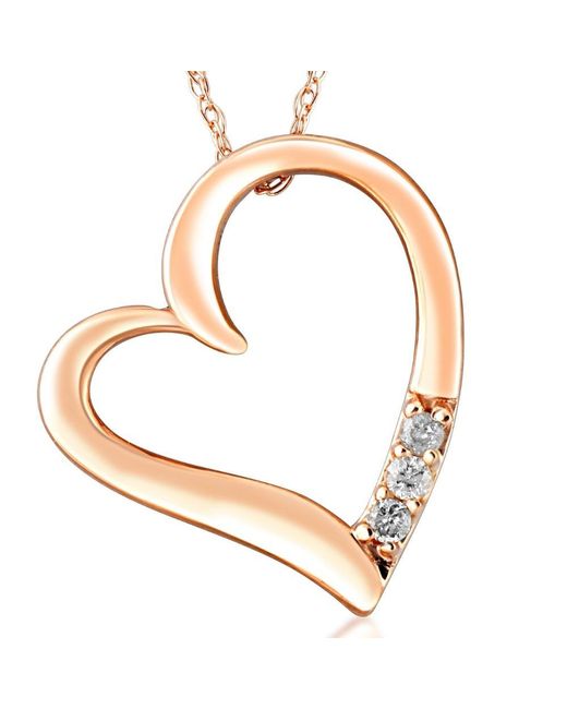 Pompeii3 Metallic Diamond Heart Pendant Necklace 18" 3-stone 14k Rose Gold