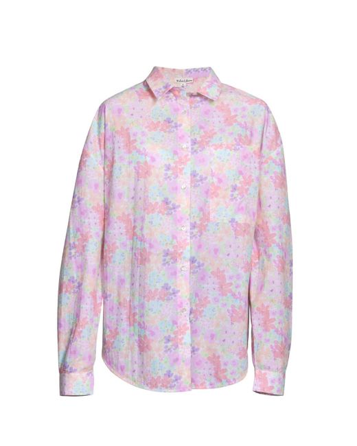 For Love & Lemons Pink Kennedy Floral-Print Cotton-Poplin Shirt