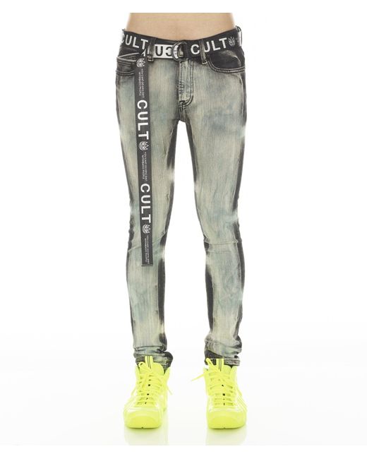 Cult Of Individuality Gray Punk Super Skinny Stretch W/ White Belt In Glazed for men