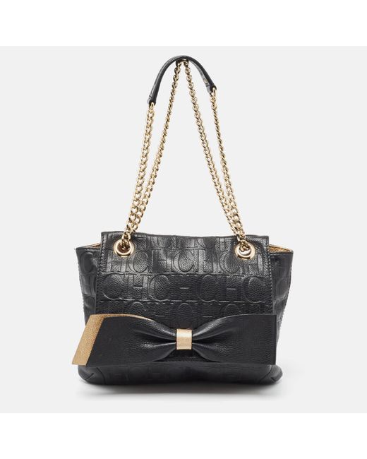 CH by Carolina Herrera Black Monogram Leather Audrey Shoulder Bag