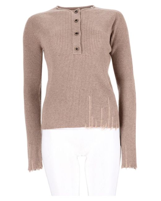 Uma Wang Pink Ribbed Buttoned Placket Cashmere Top