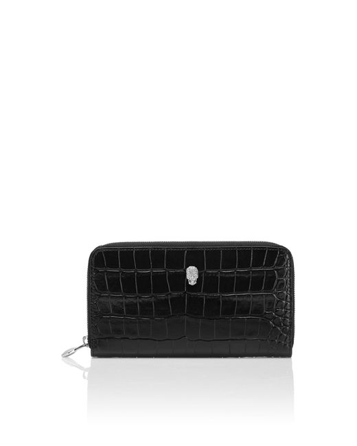 Philipp Plein Black Rounded Zip Wallet Cocco