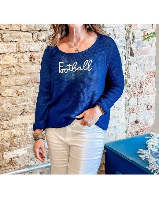 Wooden Ships Blue Football Embroidered Crew Sweater
