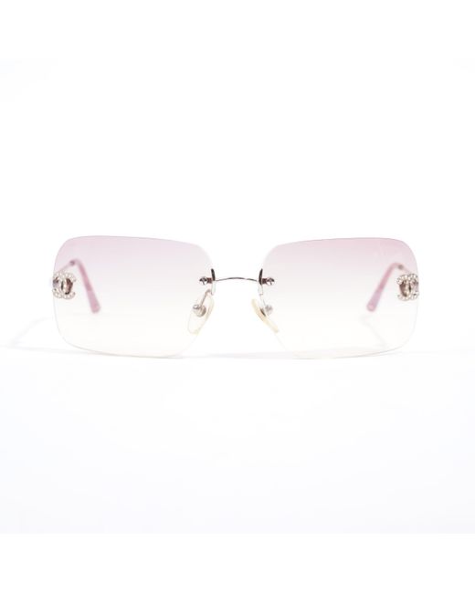 Chanel Pink Cc Rhinestone Sunglasses Gradient / Silver Base Metal