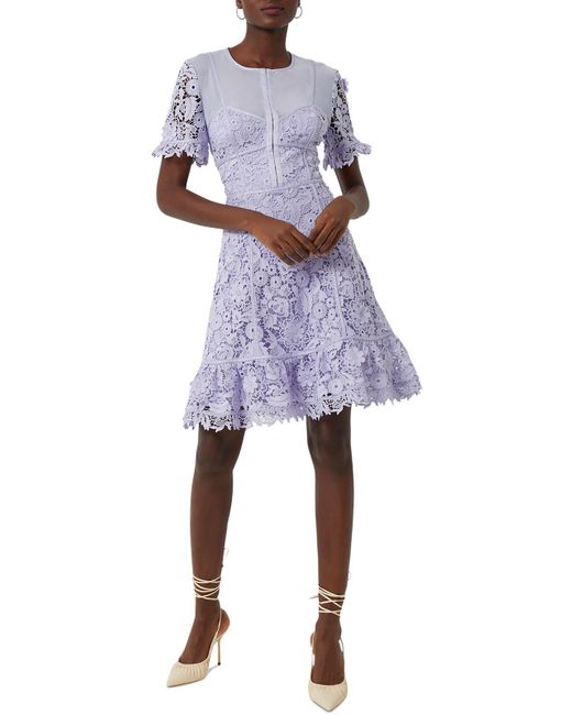 French Connection Blue Lace Floral Fit & Flare Dress