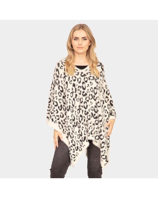TRUEDAMES White Leopard Printed Poncho