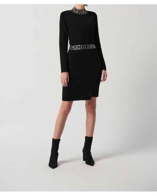 Joseph Ribkoff Black Long Sleeve Sweater Dress With Rhinestones