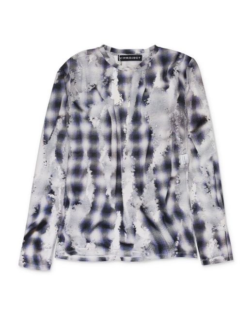 Y. Project Gray Check Long Sleeve With Devore Effect T-Shirt for men