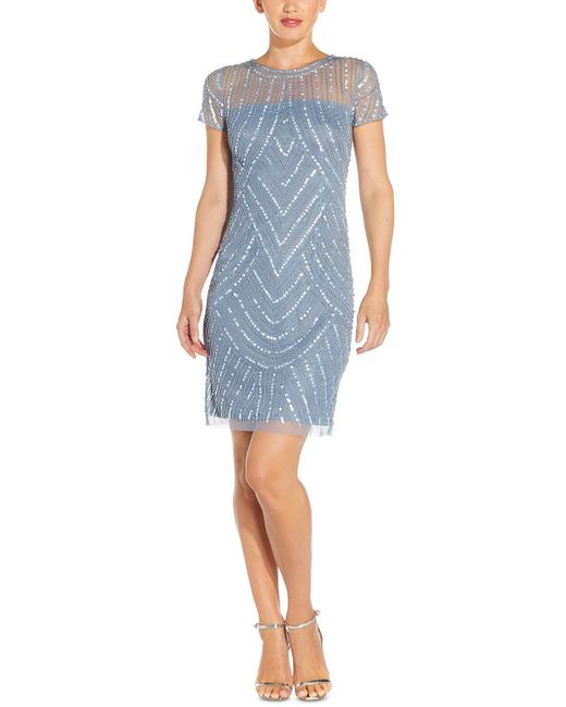 Adrianna Papell Blue Embellished Short Cocktail And Party Dress