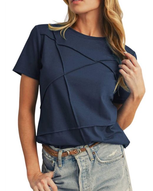 Shewin Blue Round Neck Detailed Top