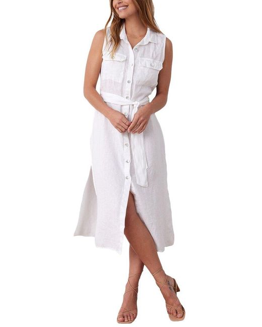 Bella Dahl White Sleeveless Utility Duster Linen Dress
