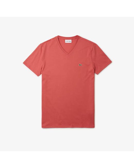 Lacoste Red T-Shirt 3-8 Pima Cotton V-Neck Short Sleeve Pullover Mac128 for men