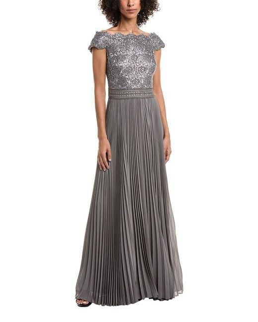 Tadashi Shoji Gray Bode Embroidered Lace Gown