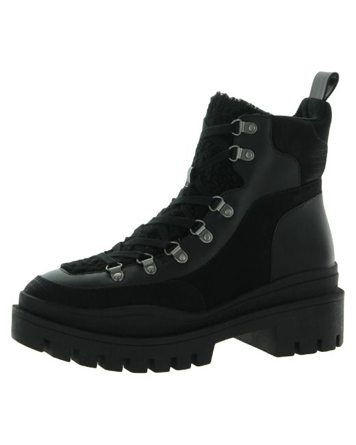 Vionic Black Jaxen Leather Faux Fur Combat & Lace-up Boots