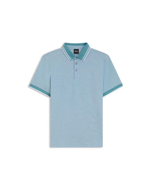 BOSS Men's Blue Oxford-Cotton-Piqué Polo Shirt With Logo Detail
