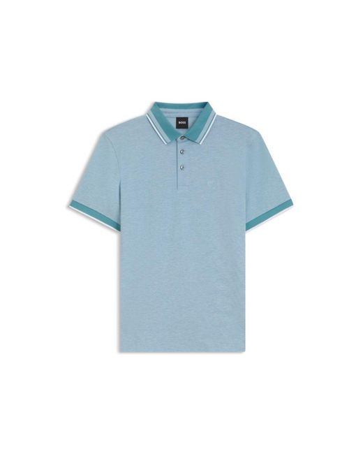 Boss Blue Oxford-Cotton-Piqué Polo Shirt With Logo Detail for men