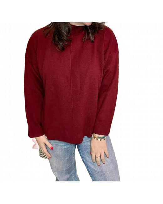 Blu Pepper Red Solid Mock Neck Seam Front Knit Sweater