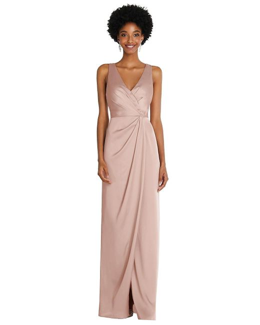 After Six Pink Faux Wrap Whisper Satin Maxi Dress With Draped Tulip Skirt