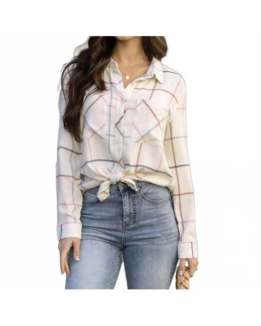 Grace and Lace Gray Windowpane Button Up Top