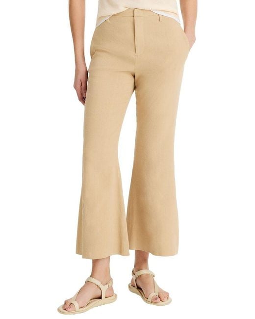 Vince Natural Mid Rise Cropped Linen-Blend Flare Trouser