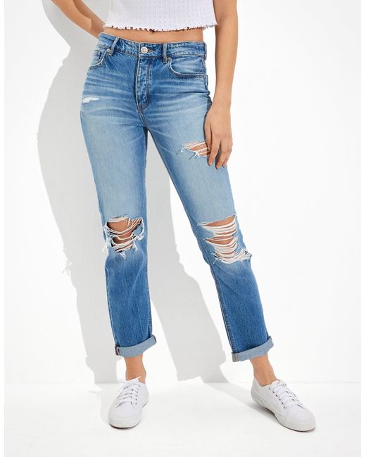 American Eagle Outfitters Blue Ae Ripped Low-rise Tomgirl Jean