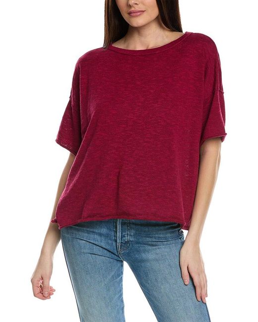 Eileen Fisher Red Elbow Sleeve Linen-blend Pullover