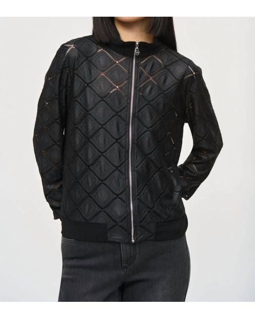 Joseph Ribkoff Black Ladder Lace Trim Bomber Jacket