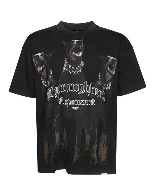 Represent Black Graphic Print Oversized T-Shirt for men