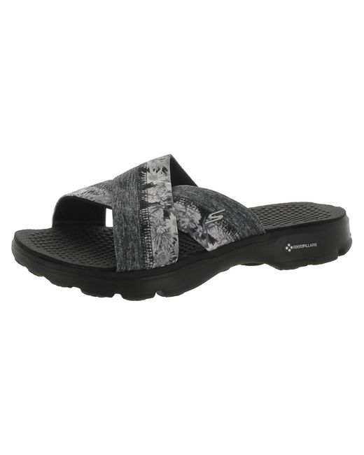 Skechers Black Fiji Criss Cross Printed Slide Sandals