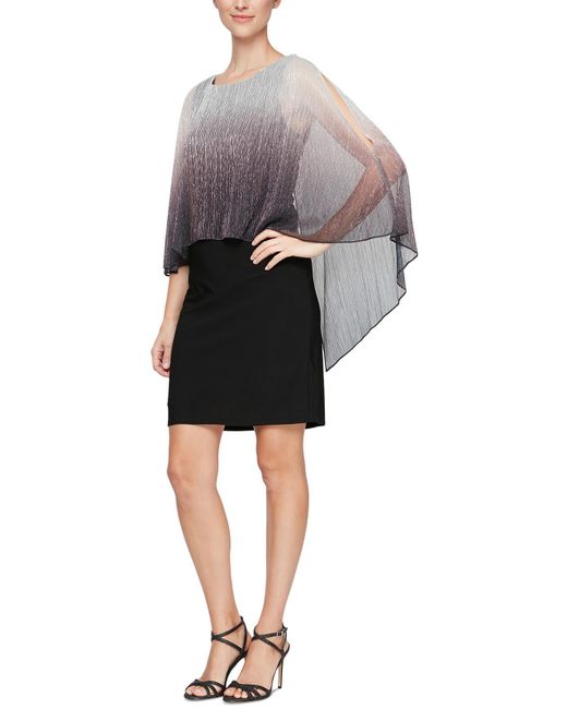 SLNY Black Shimmer Cape Sleeves Sheath Dress
