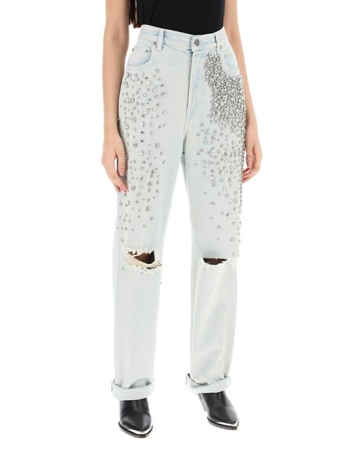 Golden Goose Deluxe Brand Blue Bleached Jeans With Crystals