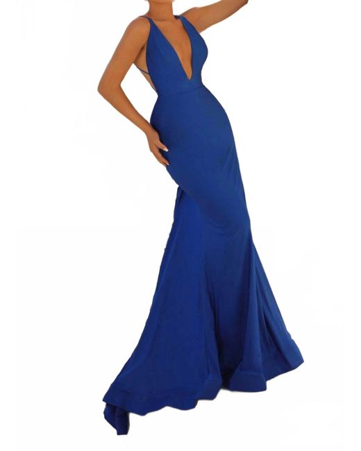 Clarisse Blue Plunging V-Neckline Dress