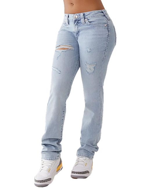 True Religion Blue Mid-rise Destroyed Straight Leg Jeans