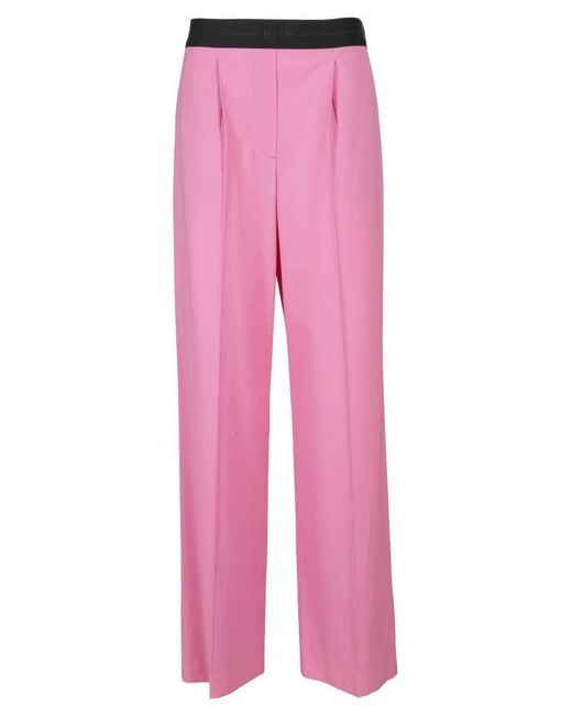 MSGM Pink Wide-Leg Wool Suiting Pant