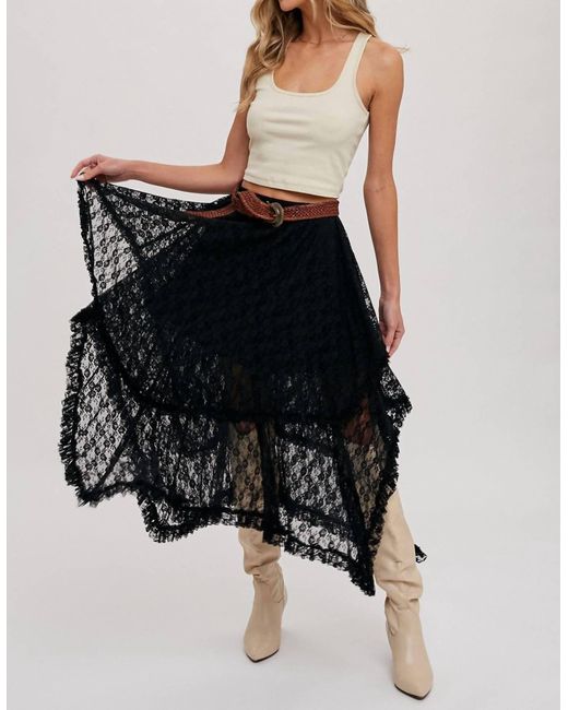 Bluivy Black Lace Tier Midi Skirt