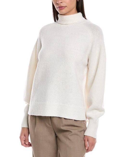 Lafayette 148 New York White Turtleneck Wool Sweater