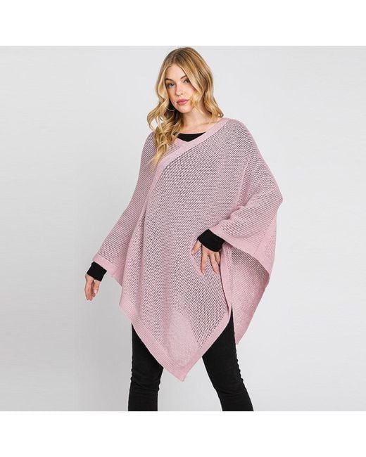 TRUEDAMES Pink Solid Knit Loose Fit Poncho