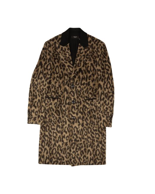 Amiri Brown Leopard Print Single Breasted Coat for men