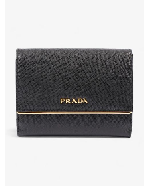Prada Black Compact Wallet Saffiano Leather