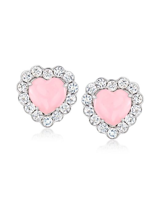 Ross-Simons Pink Opal And White Topaz Heart Earrings
