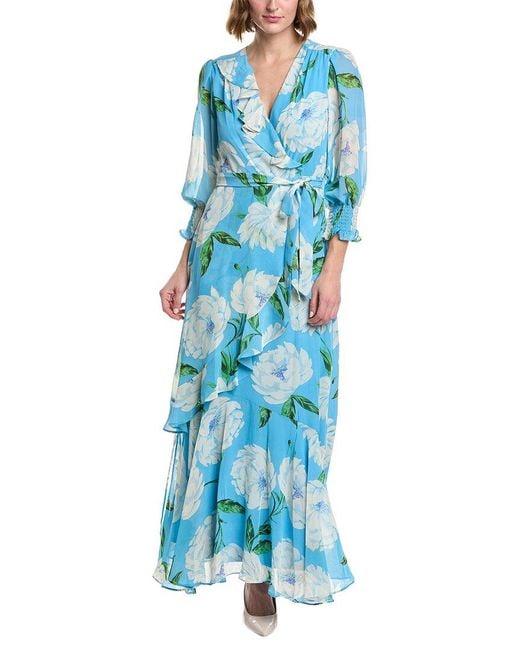 Taylor Blue Printed Chiffon Maxi Dress